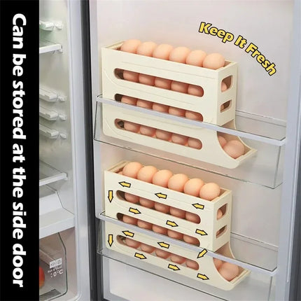 4 Tier Egg Storage Box Organizer for Refrigerator Rolling Egg Organizer Holder Fridge Storage Organizer Food Storage Container