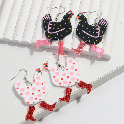 Hen Dots Funny Chicken High Heels Acrylic Earrings for Women Girls - Cartoon Animal Print Jewelry Gift