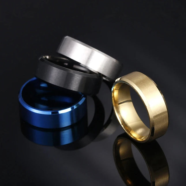 4 Colors Classic 8mm Mens Ring Surface Brushed Stainless Steel Simple Ring for Women Wedding Band Couples Jewelry Accessories