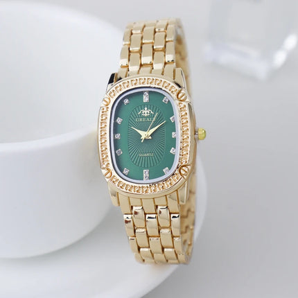 Luxury Fashion Metal Band Watches for Women Brand Simple Casual Oval Rhinestone Ladies' Quartz Wristwatch