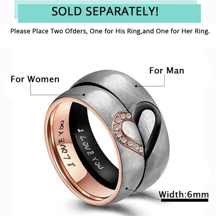 Rose Gold/Black Color Heart Couple Rings Stainless Steel Couples Lovers Love Promise Ring For Men Women Jewelry Dropshipping