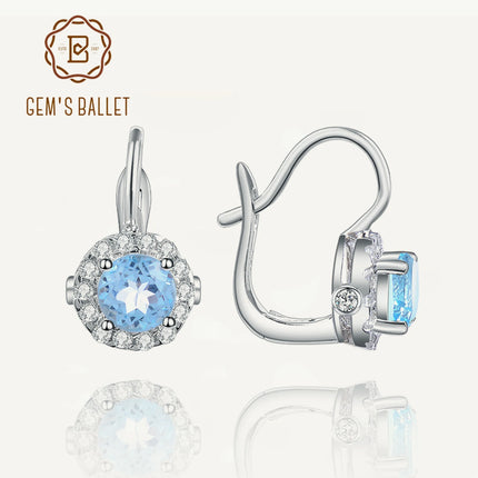 GEM'S BALLET 925 Sterling Silver Birthstone Earrings 6mm Round Natural Sky Blue Topaz Halo Earrings For Women Fine Jewelry