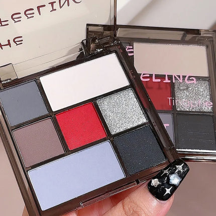 Girl 7 Color Eyeshadow Palette Grey Red Black Smoky Eye Highlighter Korean Shiny Glitter Eye Shadow Gothic Eyes Makeup Cosmetics