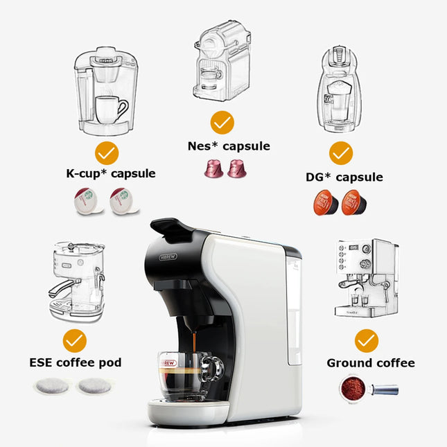 HiBREW 4 in 1 Multiple Capsule Coffee Maker Full Automatic With Hot & Cold Milk Foaming Machine Frother & Plastic Tray Set