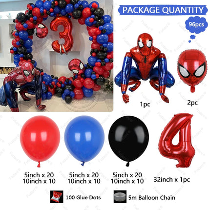 1set Kids Birthday Red Blue Balloons Garland Arch Kit For Party Decors Age 1-9 Spiderman 3D Marvel Foil Balloons Air Globos