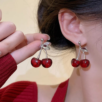 Charming Red Cherry Drop Earrings - Sweet Fruit Jewelry for Women