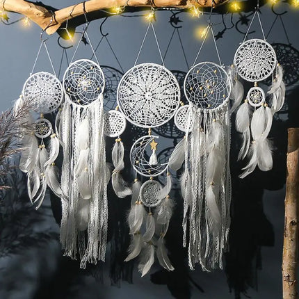 Dream Catchers Handmade Macrame Wall Hanging Dreamcatcher 5 Pieces White Boho Dream Catcher Baby Shower Decorations For Home