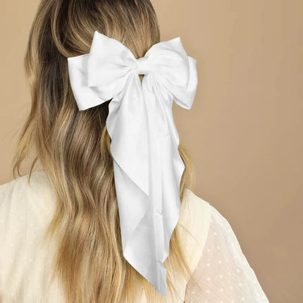 White Black Bow Hair Pins and Clips Oversize Ribbon Big Headwear Long Satin Ribbon Hairclip Women Wedding Party Hair Accessories