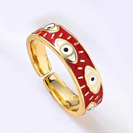 Fashion Aesthetic Evil Blue Eyes Finger Rings for Women Oil Dripping Stainless Steel Rings Adjustable Opening Ring Jewelry Gifts