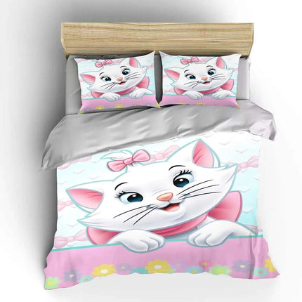 Disney Marie Cat Cartoon Bedding Set Quilt Duvet Cover 3 Pieces Pillowcase King Queen Size Bedclothes Children Bed Decor Gift