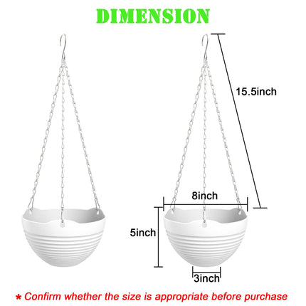 4 Pack 20cm Hanging Planter Garden Flower Pots Hanging Planter Basket for Indoor Outdoor Plants with Drain Holes, White