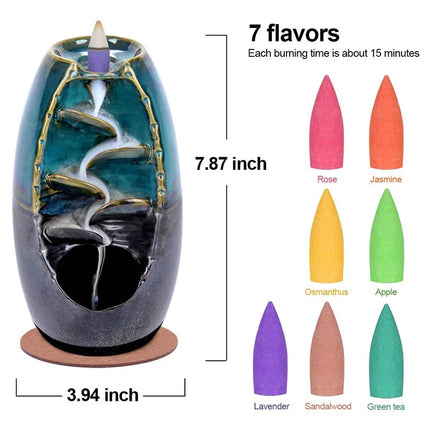 Incense Holder Set Ceramic Backflow Waterfall Incense Burner Aromatherapy With Incense Cones Home Decoration For Indoor Censer