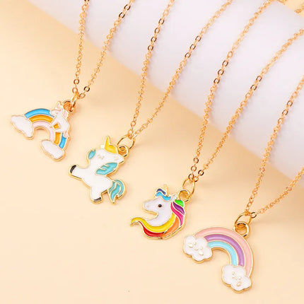 Lovely Enamel Cartoon Rainbow Unicorn Pendant Necklace For Women Girls Best Choker Necklace Birthday Party Jewelry Gifts To Kids