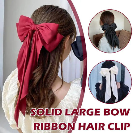 Women Large Bow Ribbon Hairpin Summer Chiffon Big Bowknot Stain Bow Barrettes Women Solid Color Ponytail Clip Hair Accessories