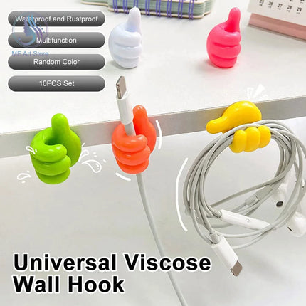 10Pcs Cable Organizer Random Color Thumb Wall Cable Hook Adhesive Cable Clip Silicone Key Hook Wall Hangers Organizer Holder