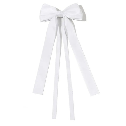 Korean Solid Color Ribbon Double Bowknot Hair Clips for Women Girls Trendy Big Bow Long Tassel Silver Barrettes Pin Accessories