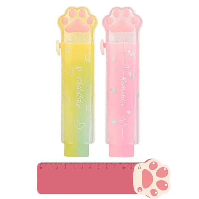 2Pcs Cute Cat Paw Erasers Kawaii Push-pull Design Rubber Erasers for Kids Students Writing Office School Supplies Stationery