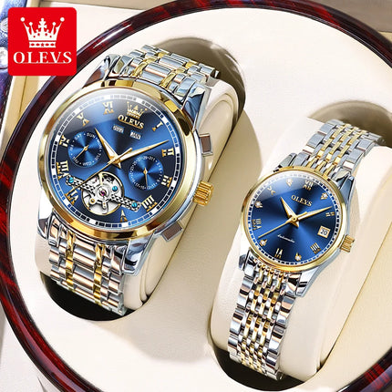 100% Original OLEVS Automatic Mechanical Couple Wrist Watches for Men and Women Waterproof Watches His or Hers Lover's Watch Set