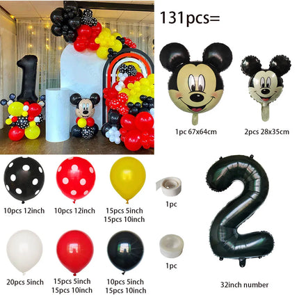 131pcs Disney Balloon Set Mickey Minnie Head Aluminum Balon 32 Inch Black Digital Ballon Baby Shower Happy Birthday Decoations