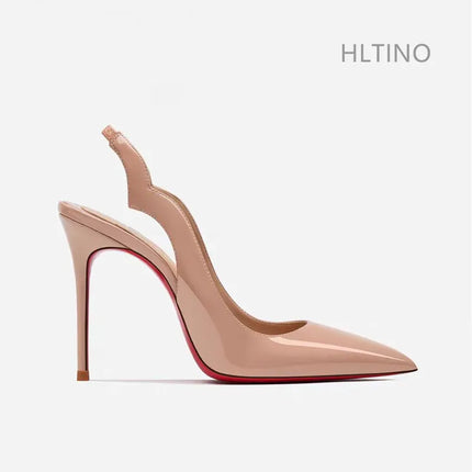 HLTINO Women Slingback Summer Sandals Red Bottom 4.0Inch/10CM High Heels Wedding Party Dress Shoes Fashion Sexy Stilettos