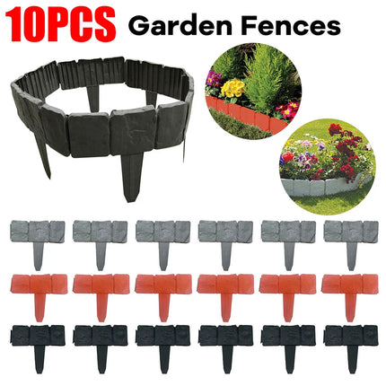 10PCS Plastic Fence Garden Lawn Border Fencing Imitation Stone Plant Support Stake Easy Installation for Outdoor Balcony Yard