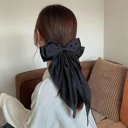 Women Large Bow Ribbon Hairpin Summer Chiffon Big Bowknot Stain Bow Barrettes Women Solid Color Ponytail Clip Hair Accessories