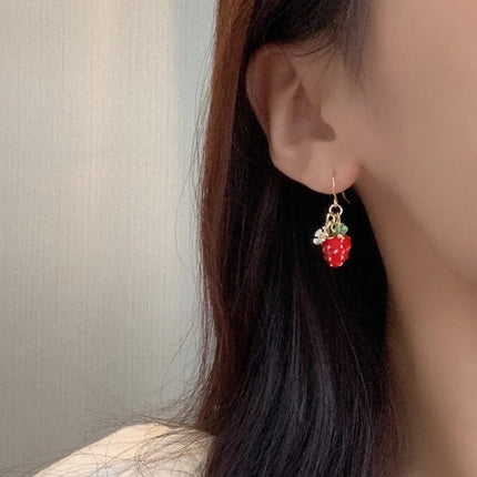 Sweet Strawberry Drop Earrings - Trendy Korean Style Fashion Jewelry for Women - Wholesale Deal