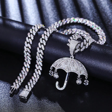 Moissanite Rich Dollar Money Bag Umbrella Pendant Necklace S925 Silver For Women Men Iced Out Hip Hop Jewelry Accessories Gifts