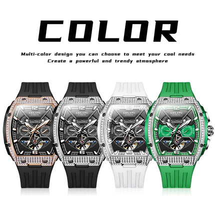 GELATU High Quality Tonneau Men's Watches Waterproof Hollow out Automatic Mechanical Male Watch Silicone Adhesive Tape Original