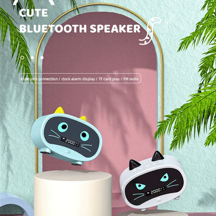 1PCS Cute Cat Bluetooth Speaker with Alarm Clock Portable Bluetooth 5.0 Wireless Speaker Stereo Sound Box Music Player Subwoofer