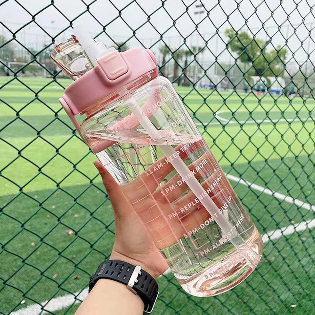 2 Liter Sports Water Bottle With Straw Men Women Fitness Water Cup Outdoor Cold Water Bottles With Time Marker Drinkware