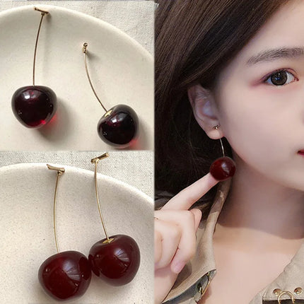 2023 Korean Cherry Drop Earrings - Sweet Girls' Brincos Line Jewelry Gift