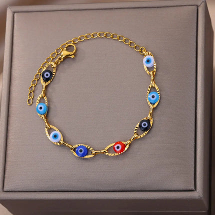 Gothic Rainbow Evil Eye Bracelets For Women Stainless Steel Gold Color Turkish Demon Chain Charm Bracelet Summer Beach Jewelry