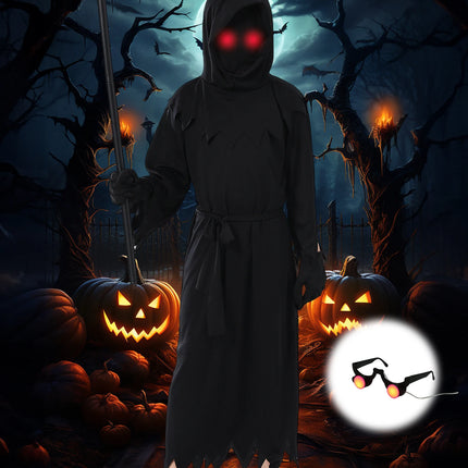 Child Creepy Red Eyes Fade In And Out Phantom Grim Reaper Glow In The Dark Costume Suit Cosplay Kids Halloween Carnival Party