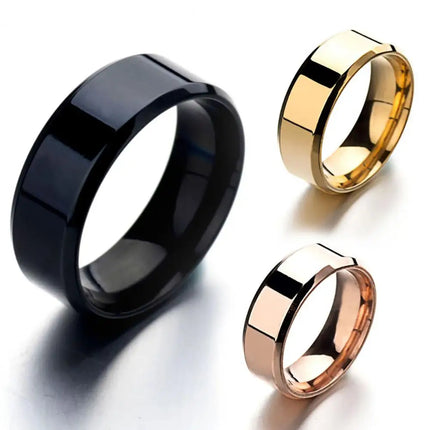 Men’s Silver Color Black Stainless Steel Ring Classic Solid Color Metal White Wedding Engagement Ring For Man Jewelry Band Ring