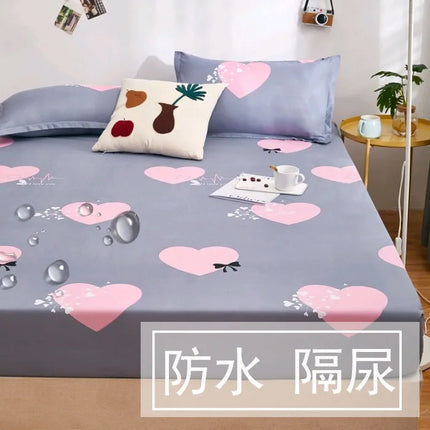 Bonenjoy 1Pc Waterproof Fitted Sheet With Elastic Cartoon Style Cute Dinosaur Print Bed Sheet for Kid Queen King Size couvre lit