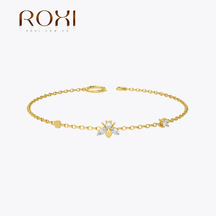 ROXI 925 sterling silver Cool Honeybee Chain Bracelet bangle For Women Girls Charms Clavicle Bracelet Jewellery Pulseiras