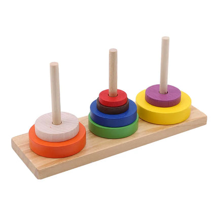 Color Eight  Layer Tower Of Hanoi Adult Classical Intelligence Education Puzzle Wooden Toys