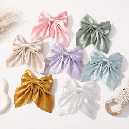 Elegant Bow Ribbon Hair Clip Fashion Simple Solid Satin Spring Clip Hair Pin Retro Headband with Clips Girls Hair Accessories