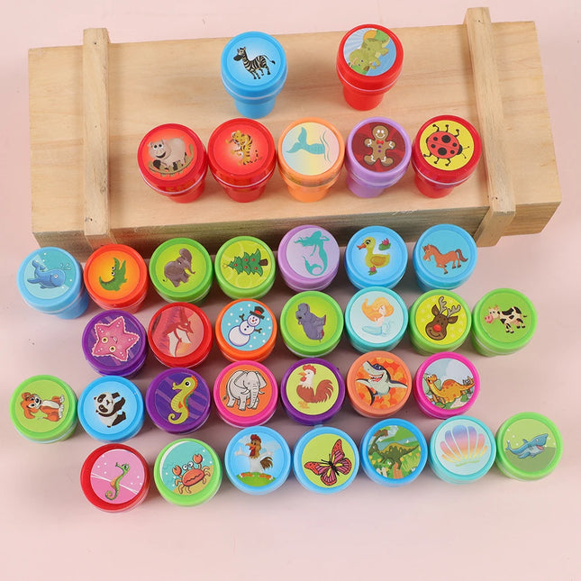 30Pcs Cute Mixed Animal Dinosaur Self-ink Stamps Toy Kids Birthday Party Favors Christmas Easter Party Goodie Bag Pinata Fillers