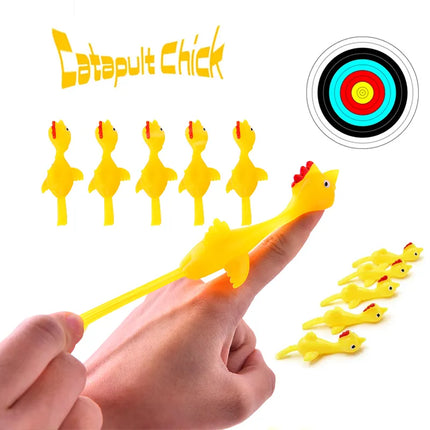 10PCS Catapult Launch Turkey Slingshot Chick Elastic Flying Finger Sticky Decompression Toy for Birthday Halloween Party Favors