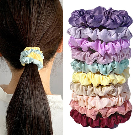 10pcs/set Colorful Skinny Elastic Hair Bands Satin Scrunchies Ponytail Holder Hair Rope Simple Hair Tie Fashion Hair Accessories