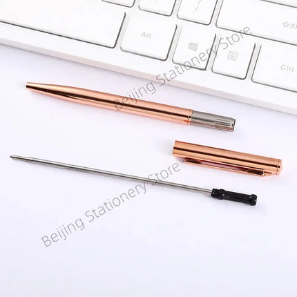 20-200 Pens New Slim Metal Ballpoint Pens Rose Gold Custom Logo Advertising Lettering Engraved Name School Office Supplies Gifts