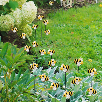 10Pcs Bee Garden Stakes Decor, Yard Art Ornament Front Yard Art Stick, Resin Bees Garden Stakes Outdoor Lawn Pathway Patio Decor