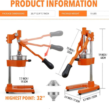 Commercial Heavy Duty Cast Iron Hand Press Manual Orange Citrus Lemon Lime Grapefruit Pomegranate Fruit Juice Squeezer Machine