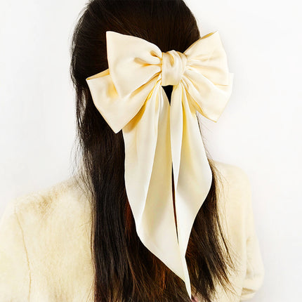 Elegant Large Bow Ribbon Hair Clip for Women Fashion Simple Solid Satin Spring Clip Ponytail Bow Hairpin Girls Hair Accessories