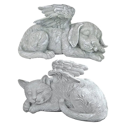 Angel Pet Statue Dog Cat with Wing Grave Marker Figurine Resin Craft Ornament Backyard Home Garden Sculpture Lawn Decoration