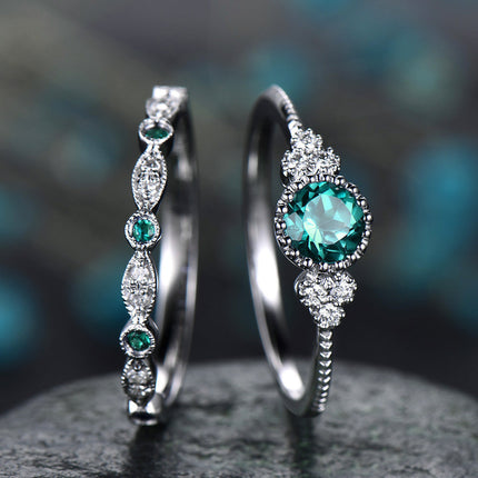 Luxury Green Blue Stone Crystal Rings for Women Sliver Color Zirconia Wedding Engagement Ring