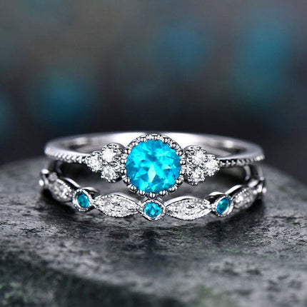 Luxury Green Blue Stone Crystal Rings for Women Sliver Color Zirconia Wedding Engagement Ring