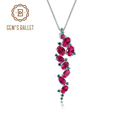 GEM'S BALLET Birthstone Handmade Boho Necklace Lab Created Ruby Gemstone Statement Pendant Necklace in Sterling Silver